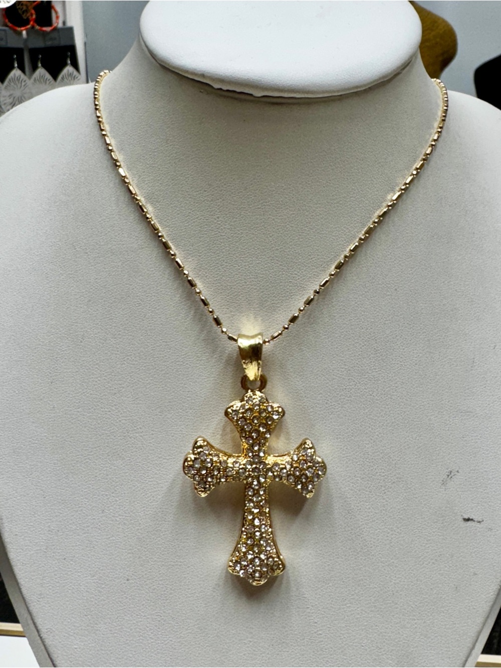 Gold Crystal Cross Pendant Necklace - Women Jewelry